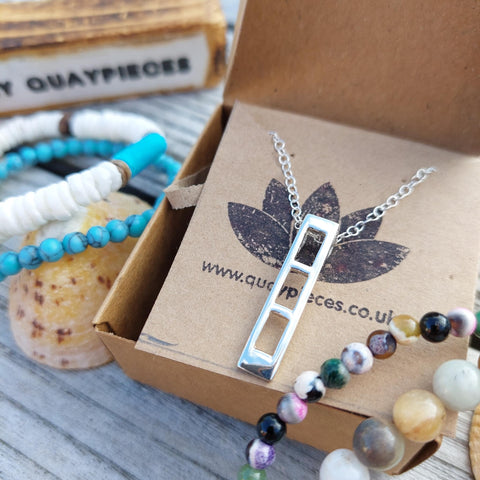 925 Hall Marked Sterling Silver Lovely oblong ladder shape pendant H 27 mm x W 5 mm 18" Silver 1 mm dainty diamond cut chain Perfect for everyday wear! **Presented in lovely Kraft paper gift box with reusable organza pouch**