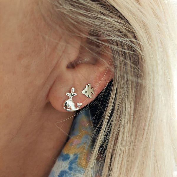 Misty - Sterling Silver Whale Stud Earrings
