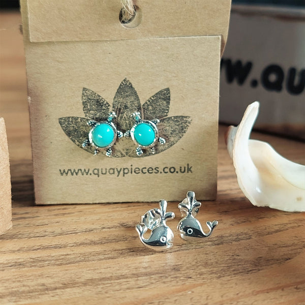 Misty - Sterling Silver Whale Stud Earrings