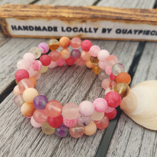April - Multi pink stone bead bracelet