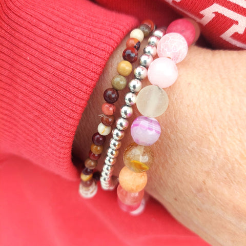 This month's featured product -'April'- Multi Pink Stone Bead Bracelet