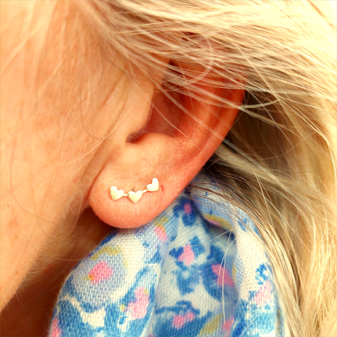 925 Hall Marked Sterling Silver  Lovely delicate 3 heart stud earrings  H 3mm x W 13mm  Great to wear everyday or a cute gift!