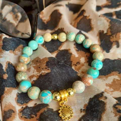 Madge - Pale Blue & Sand Jasper Bead Bracelet