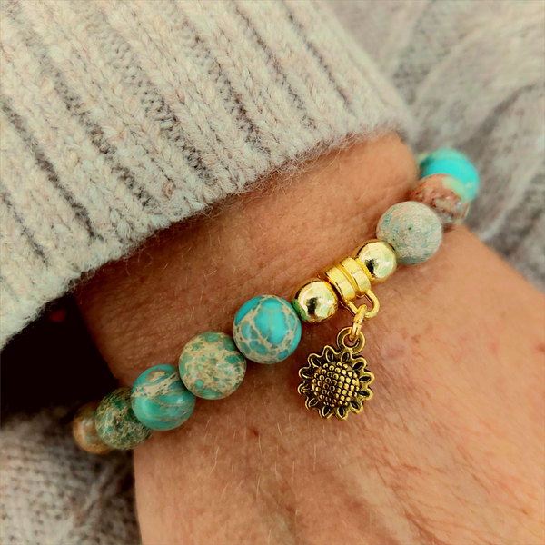 Madge - Pale Blue & Sand Jasper Bead Bracelet