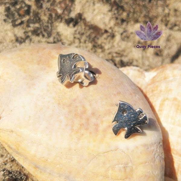 sterling silver angel fish stud, super cool for surf chick, sea inspired, ocean life
