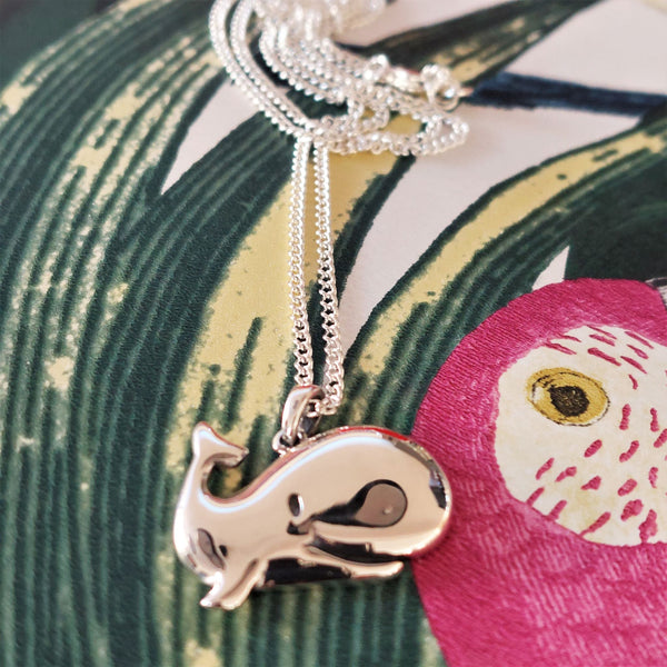 How cute is this Whale pendant?   ﻿925 Hall Marked Silver  H 21 mm x W 25 mm  Long 26" Sterling Silver curb chain with lobster clasp  Make someone's day with the super smiley Moby!   ﻿**Presented in lovely Kraft paper gift box with reusable organza pouch**  ﻿﻿
