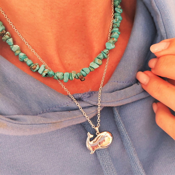 How cute is this Whale pendant?   925 Hall Marked Silver  H 21 mm x W 25 mm  18" Recycled Silver 2.3mm trace chain  Make someone's day with the super smiley Moby!   **Presented in lovely Kraft paper gift box with reusable organza pouch**