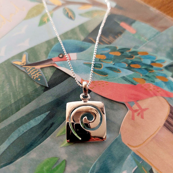 Square Swirl Wave Pendant   H 15 mm x W 15 mm  18" Silver 1 mm dainty diamond cut chain  **Presented in lovely Kraft paper gift box with reusable organza pouch**