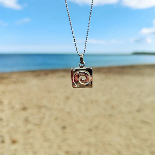 Square Swirl Wave Pendant   H 15 mm x W 15 mm  18" Silver 1 mm dainty diamond cut chain  **Presented in lovely Kraft paper gift box with reusable organza pouch**