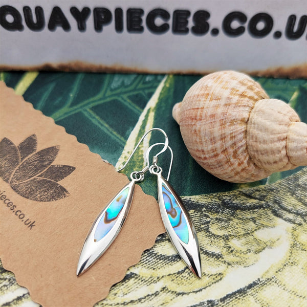 925 Hall Marked Sterling Silver  Gorgeous Blue/green diamond shaped Abalone Drop Hook Earring  H - 35mm (from top of hook)  x W - 7mm   Perfect gift for any ocean lover  **Presented in lovely Kraft paper gift box with reusable organza pouch**  ﻿﻿