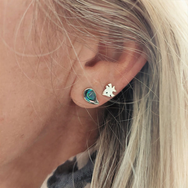 925 Hall Marked Sterling Silver  Super Cute blue/green Abalone Teardrop shaped Stud Earring  H - 9mm (from top of hook)  x W - 6mm   Perfect for everyday wear!  **Presented in lovely Kraft paper gift box with reusable organza pouch**  ﻿