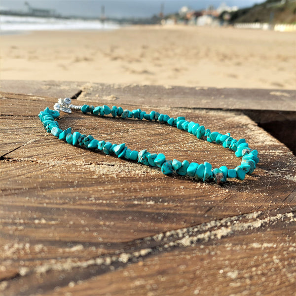 Super cool surf choker, handmade with  natural stone chip & silver plated hematite beads with star charm Silver plated fastenings & clasp with silver (nickel free) 'made with love' heart length 40cm Fabulous vibrant necklace to wear with all your favourite outfits! Gift wrapped & presented in a pretty organza pouch **To keep your quaypieces looking great, always take me off before showering or swimming**