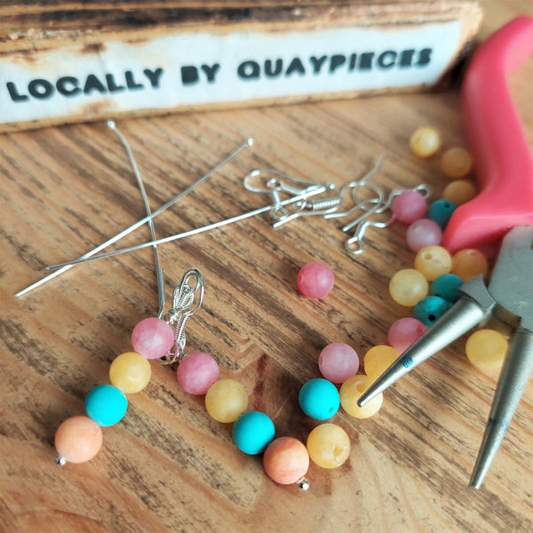 Lovely Summery 6mm natural stone quartz beads in pastel colours   925 Sterling Silver Hook  Length 35mm from bottom of hook  Perfect addition to your Summer outfits!  **Presented in lovely Kraft paper gift box with reusable organza pouch**